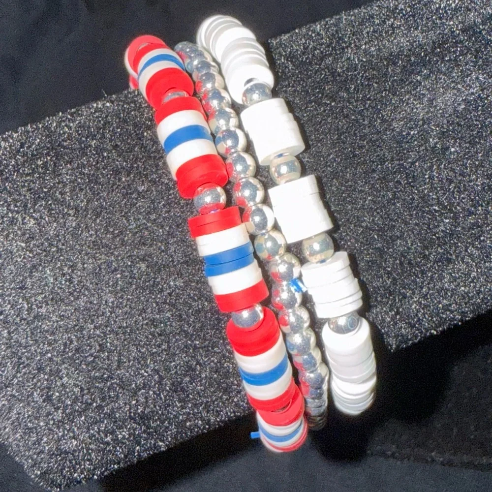 🐠 Fashion Jewelry Red, White, and Blue Beaded Hair Bands